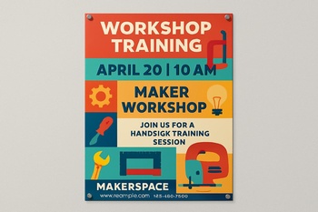 Atölye duvarına asılabilen renkli makine ve güvenlik şeması posteri