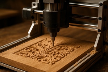 Ahşap plaka üzerinde hassas desen kesimi yapan mini CNC tezgâhı