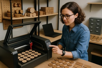 Küçük atölyede ürün prototiplerini inceleyen işletme sahibi