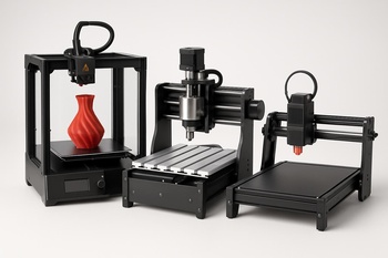 3D yazıcı, CNC ve lazeri yan yana gösteren küçük ürün grubu