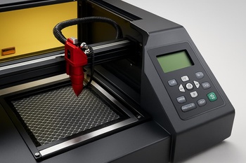 Lazer gravür makinesinin kontrol paneli ve ışıklı göstergeleri