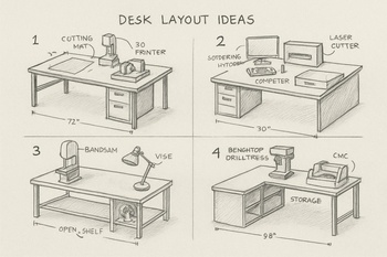 Masa ve cihaz yerleşimini gösteren basit kurşun kalem eskizi