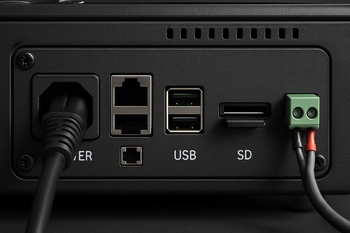 3D yazıcının arka panelindeki güç, USB ve ağ bağlantı portları