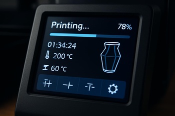 3D yazıcının sıcaklık ve hız bilgilerini gösteren renkli ekran paneli