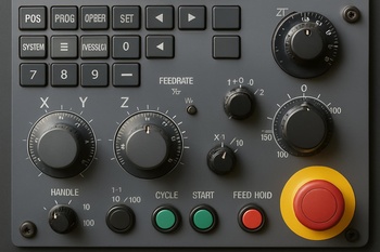 CNC tezgâhının hız ve besleme ayarlarını yapan düğmeler