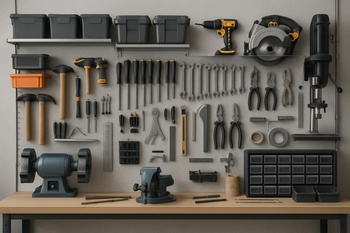 Atölye duvarı boyunca sıralanmış 3D yazıcı, CNC ve lazer ile geniş kurulum