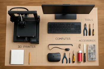 Kurulum ortasında masa üzerinde yerleştirilmiş cihazlar ve kablo rotası taslağı