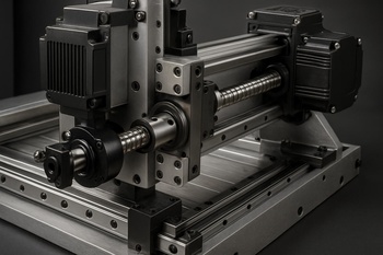 CNC tezgâhının X-Y eksen köprüsünü gösteren yakın çekim