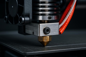 3D yazıcı nozzle ve ısıtmalı tabla yakından görünüm