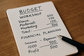 Atölye masası eskizinin yanına yazılmış kısa bütçe notları