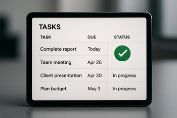 Bilgisayar ekranında atölye işleri için dijital görev kartları