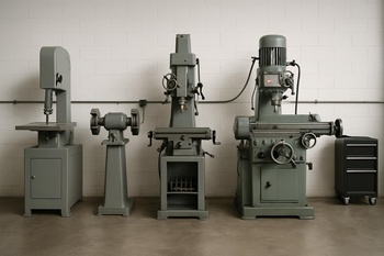 Duvar boyunca sıralanmış makineler ve üzerinde kablo kanalları bulunan uzun tezgâh