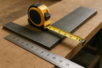 Çalışma masasının kenarında metre ile alınan genişlik ölçüsü